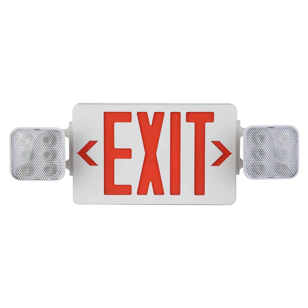 LED Emergency Red Exit Sign with Dual Square Lights, Exit Sign with Emergency Lights, 90 mins Backup Battery, Ultra-Bright, Wall & Ceiling Mount