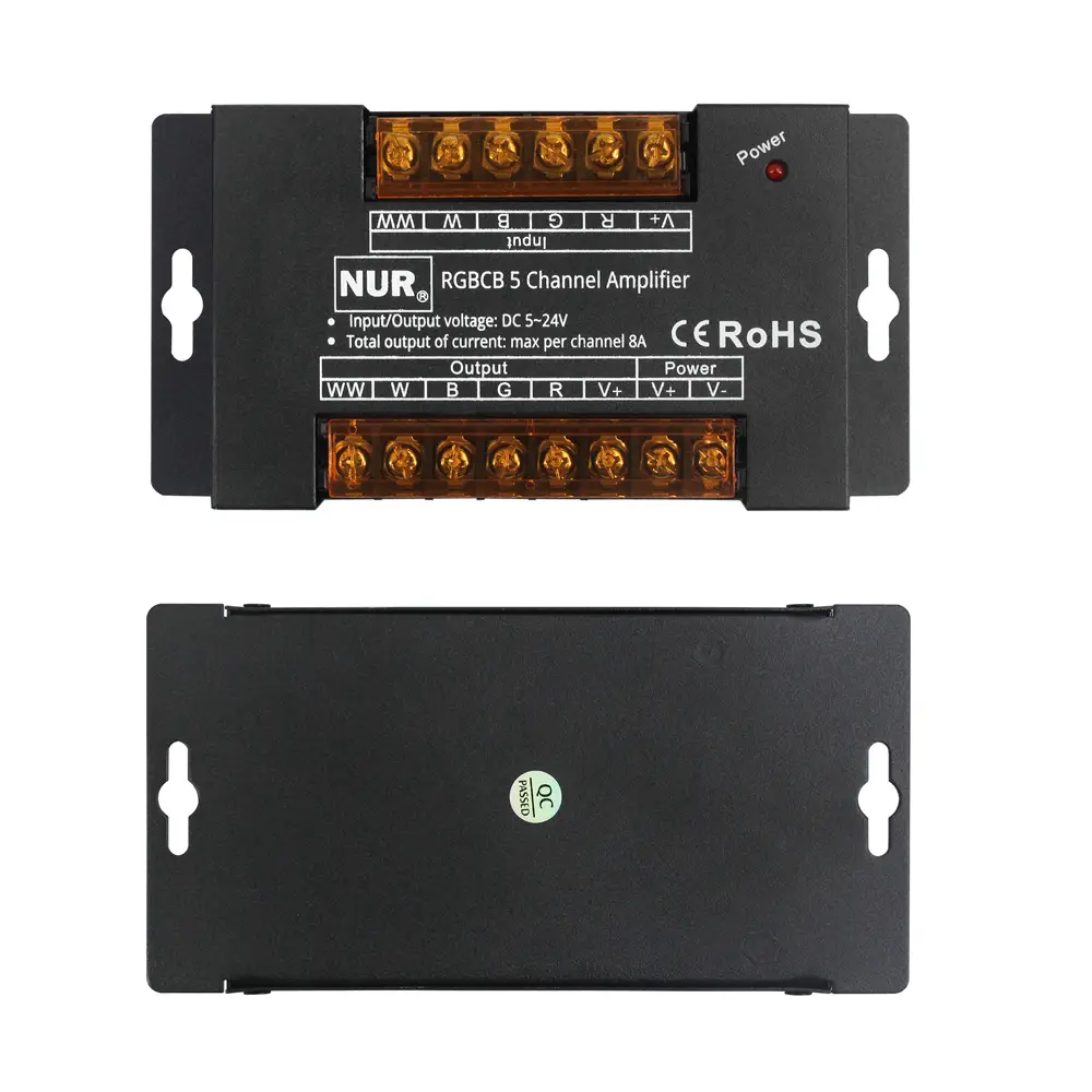 RGB LED Strip Signal 5 Channel Amplifier for RGB, RGB+W, and RGB+CCT Systems